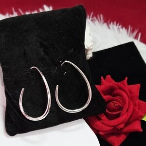 Silver Stainless Steel Teardrop Hoop Threader Earrings | Modern Minimalist Drops